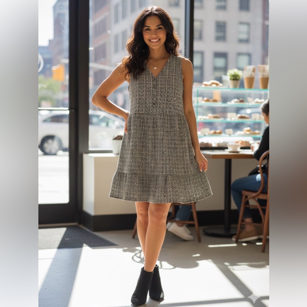 LOFT Black and White Midi Dress
